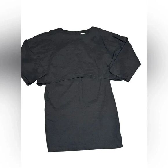APIECE APART Bi-Level BLACK Navona linen blend 3/4 sleeves mini Dress SIZE 6 - Picture 3 of 7
